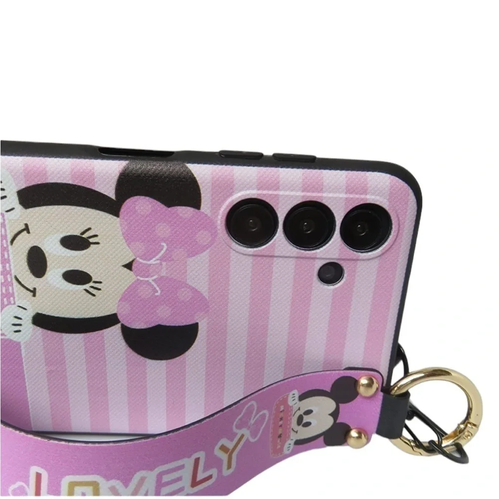 Case Galaxy S21 FE Anime Kawaii Case minnie Mouse Wrist Strap Kickstand Lanyard